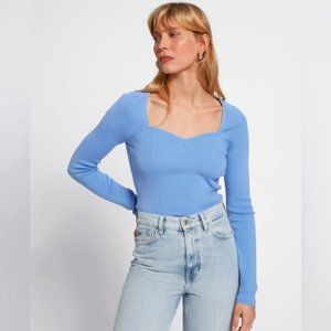 Ribbed fitted blue bustier top EUC